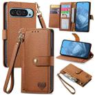 For Google Pixel 9 Love Zipper Lanyard Leather Phone Case(Brown) - 1