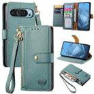 For Google Pixel 9 Love Zipper Lanyard Leather Phone Case(Green) - 1