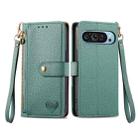 For Google Pixel 9 Love Zipper Lanyard Leather Phone Case(Green) - 2