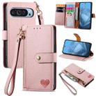 For Google Pixel 9 Pro Love Zipper Lanyard Leather Phone Case(Pink) - 1