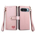 For Google Pixel 9 Pro Love Zipper Lanyard Leather Phone Case(Pink) - 2