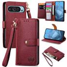 For Google Pixel 9 Pro Love Zipper Lanyard Leather Phone Case(Red) - 1