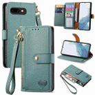 For Google Pixel 9a Love Zipper Lanyard Leather Phone Case(Green) - 1
