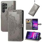 For Samsung Galaxy S24 Ultra 5G Mandala Flower Embossed Leather Phone Case(Gray) - 1