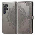 For Samsung Galaxy S25 Ultra 5G Mandala Flower Embossed Leather Phone Case(Gray) - 2