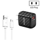 TE-005 QC3.0 18W USB Fast Charger with 1m 3A USB to Micro USB Cable, US Plug(Black) - 1