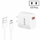 TE-005 QC3.0 18W USB Fast Charger with 1m 3A USB to Type-C Cable, US Plug(White) - 1