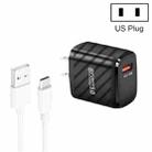 TE-005 QC3.0 18W USB Fast Charger with 1m 3A USB to Type-C Cable, US Plug(Black) - 1