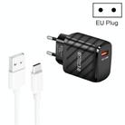TE-005 QC3.0 18W USB Fast Charger with 1m 3A USB to Type-C Cable, EU Plug(Black) - 1