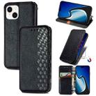 For iPhone 15 Plus Cubic Grid Pressed Magnetic Leather Phone Case(Black) - 1