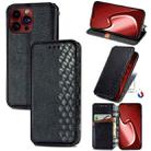 For iPhone 15 Pro Max Cubic Grid Pressed Magnetic Leather Phone Case(Black) - 1