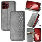For iPhone 15 Pro Max Cubic Grid Pressed Magnetic Leather Phone Case(Grey) - 1