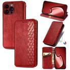 For iPhone 15 Pro Max Cubic Grid Pressed Magnetic Leather Phone Case(Red) - 1