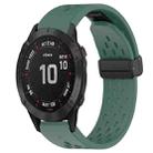 For Garmin Fenix 6S Pro Hole Folding Buckle 20mm Silicone Watch Band(Dark Green) - 1