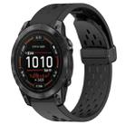 For Garmin Epix Pro 47mm 22mm Folding Buckle Hole Silicone Watch Band(Black) - 1