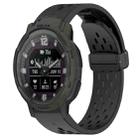 For Garmin Instinct Crossover Solar 22mm Folding Buckle Hole Silicone Watch Band(Black) - 1