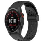 For Garmin Fenix 7 Solar Hole Folding Buckle 22mm Silicone Watch Band(Black) - 1