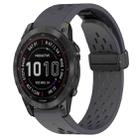 For Garmin Fenix 7 Sapphire Solar 22mm Folding Buckle Hole Silicone Watch Band(Dark Gray) - 1