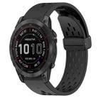 For Garmin Fenix 7 Sapphire Solar 22mm Folding Buckle Hole Silicone Watch Band(Black) - 1