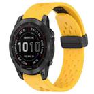 For Garmin Fenix 7 Sapphire Solar Hole Folding Buckle 22mm Silicone Watch Band(Yellow) - 1