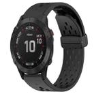 For Garmin Fenix 6 GPS Hole Folding Buckle 22mm Silicone Watch Band(Black) - 1