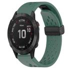 For Garmin Fenix 6 GPS 22mm Folding Buckle Hole Silicone Watch Band(Dark Green) - 1