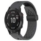 For Garmin Fenix 6 Pro GPS Hole Folding Buckle 22mm Silicone Watch Band(Dark Gray) - 1