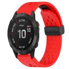 For Garmin Fenix 6 Sapphire GPS 22mm Folding Buckle Hole Silicone Watch Band(Red) - 1