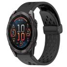 For Garmin Fenix 8 AMOLED 47mm Hole Folding Buckle 22mm Silicone Watch Band(Black) - 1