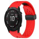 For Garmin Fenix 6X Sapphire 26mm Folding Buckle Hole Silicone Watch Band(Red) - 1