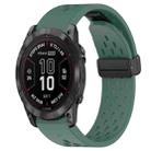 For Garmin Fenix 7X Pro 51mm Hole Folding Buckle 26mm Silicone Watch Band(Dark Green) - 1