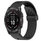 For Garmin Fenix 7X 26mm Folding Buckle Hole Silicone Watch Band(Black) - 1