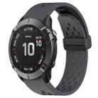 For Garmin Fenix 6X Pro Hole Folding Buckle 26mm Silicone Watch Band(Dark Gray) - 1