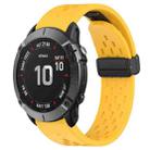 For Garmin Fenix 6X Pro 26mm Folding Buckle Hole Silicone Watch Band(Yellow) - 1