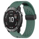 For Garmin Fenix 6X Pro 26mm Folding Buckle Hole Silicone Watch Band(Dark Green) - 1