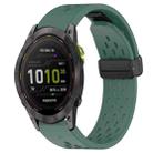 For Garmin Enduro 3 Hole Folding Buckle 26mm Silicone Watch Band(Dark Green) - 1