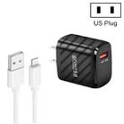 TE-005 QC3.0 18W USB Fast Charger with 1m 3A USB to 8 Pin Cable, US Plug(Black) - 1