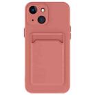 For iPhone 15 Plus Skin Feel Card Contrast Color Button TPU Phone Case(Rose Red) - 1