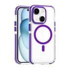 For iPhone 15 Dual-color MagSafe TPU Hybrid Clear PC Shockproof Phone Case(Purple) - 1