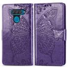 Butterfly Love Flowers Embossing Horizontal Flip Leather Case for LG Q60 , with Holder & Card Slots & Wallet & Lanyard(Dark purple) - 1