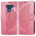 Butterfly Love Flowers Embossing Horizontal Flip Leather Case for LG Q60 , with Holder & Card Slots & Wallet & Lanyard(Pink) - 1