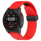 For Garmin Fenix 7X Quick Release Holes Magnetic Buckle Silicone Watch Band(Red) - 1