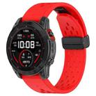 For Garmin Fenix 6X GPS / 6X Pro Quick Release Holes Magnetic Buckle Silicone Watch Band(Red) - 1