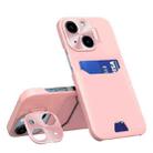 For iPhone 15 Two-Color Invisible Lens Holder Phone Case(Pink) - 1