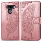 Butterfly Love Flowers Embossing Horizontal Flip Leather Case for LG K50 , with Holder & Card Slots & Wallet & Lanyard(Rose gold) - 1