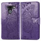 Butterfly Love Flowers Embossing Horizontal Flip Leather Case for LG K50 , with Holder & Card Slots & Wallet & Lanyard(Drak purple) - 1