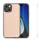 For iPhone 15 Plus ENKAY Fiber Leather Skin PC Phone Case with High Aluminum-silicon Glass Film(Khaki) - 1