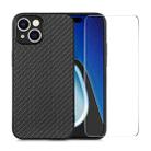 For iPhone 15 ENKAY Fiber Leather Skin PC Phone Case with High Aluminum-silicon Glass Film(Black) - 1