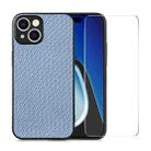 For iPhone 14 Plus ENKAY Fiber Leather Skin PC Phone Case with High Aluminum-silicon Glass Film(Blue) - 1