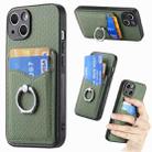 For iPhone 15 Pro Max Carbon Fiber Card Wallet Ring Holder Phone Case(Green) - 1